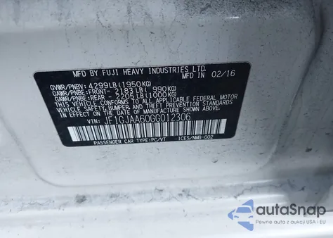 2016 Subaru Impreza 2.0I from USA, damaged, VIN JF1GJAA60GG012306